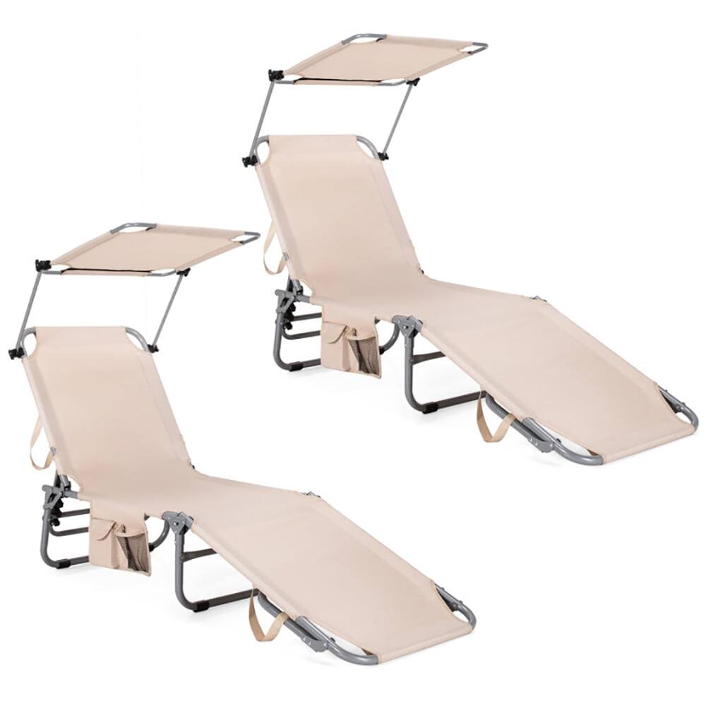 Back. Kadyn - Outdoor Chaise Lounge Chair, 2-Pc Set Portable Reclining Chair with 5 Adjustable Positions-Beige - Beige.