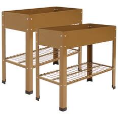 Front. Sunnydaze - Galvanized Steel Raised Bed with Mesh Shelf - Set of 2 - Brown.