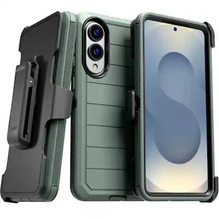 Front. RomeTech - Defender Case for Samsung Galaxy S25 Edge with Belt Clip, Kickstand, Dual-Layer, Army Green/Black - Army Green / Black.