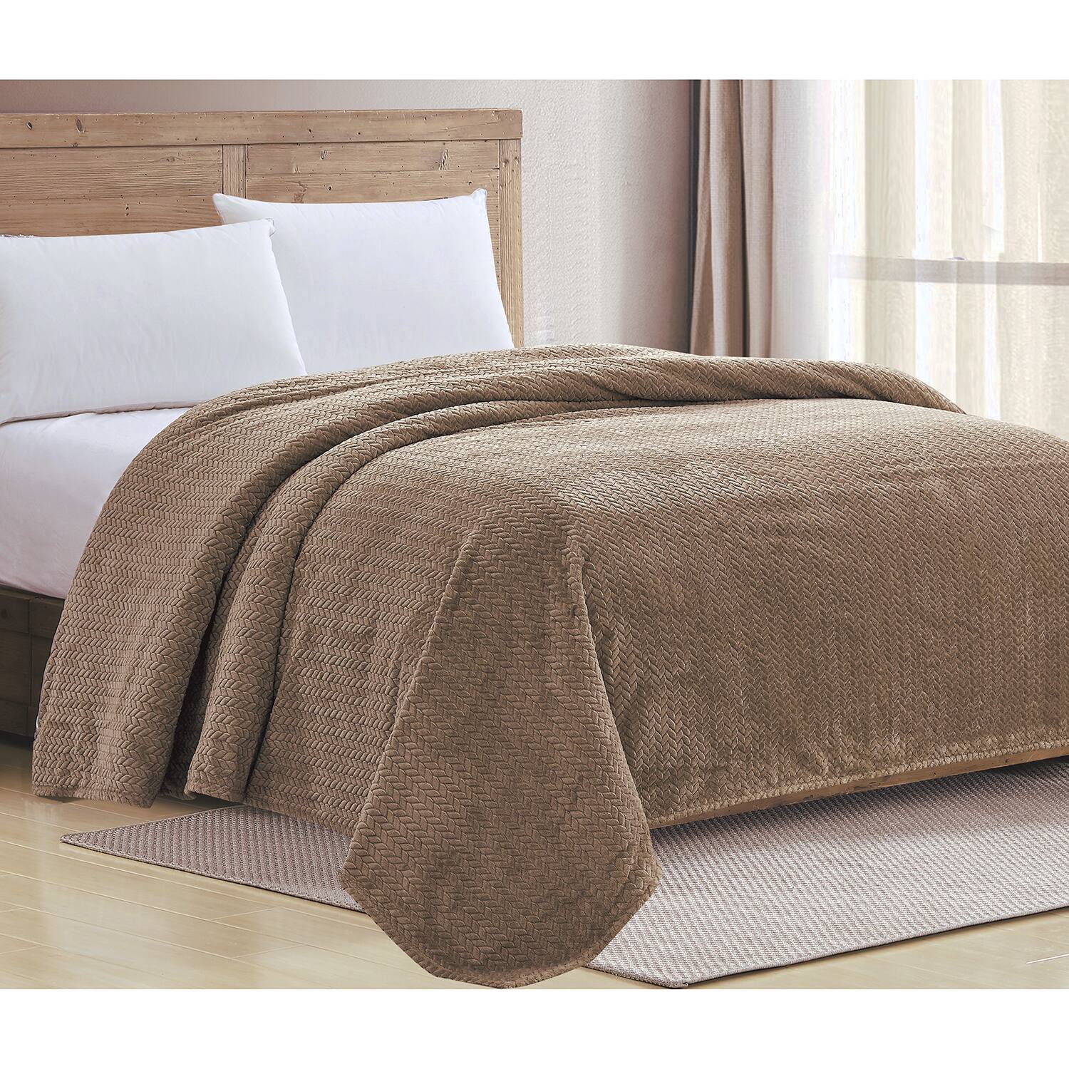 Alt View 1. Noble House - Plazatex Chevron Braided Stylish Soft Comfortable and Lightweight All Seasons Blanket King Taupe - Taupe.