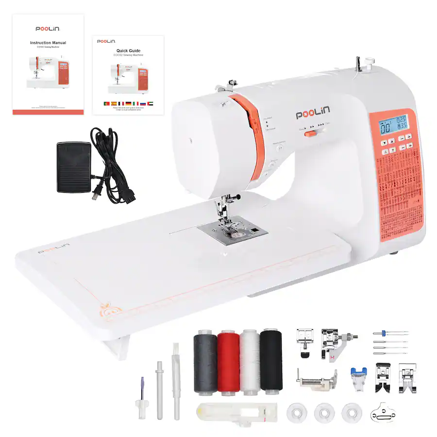 Machine Stitch Poolin EOC02 RE Electronic Sewing Machine, 200 Built in Stitches, LCD ...