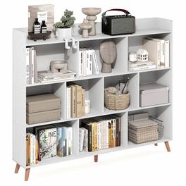Furinno - CLAUDE 10-Cube Mid Century Bookshelf, Bookcase, Storage Organizer with Wood Legs, for Living Room, Bedroom, Home Office - White