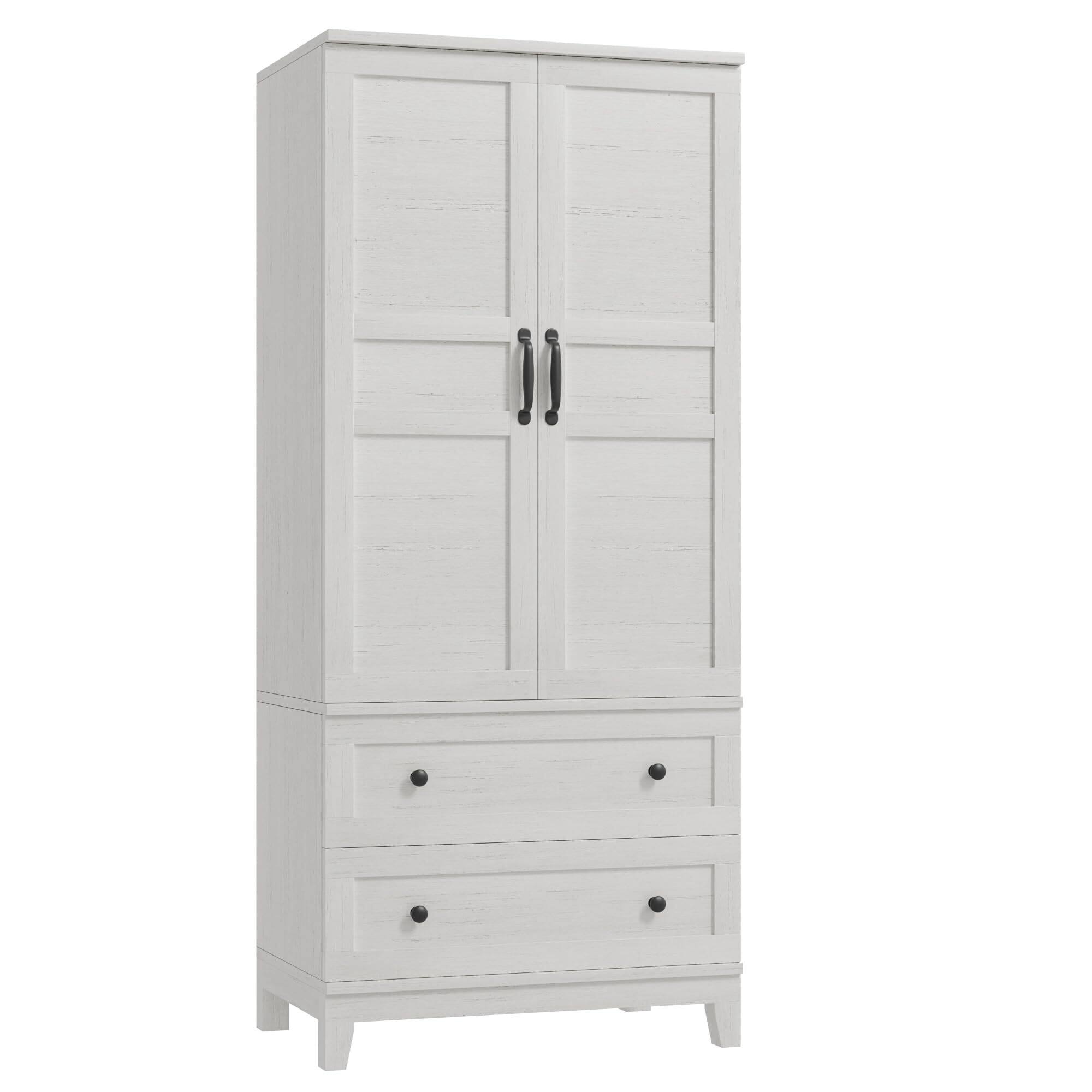 Alt View 5. GARVEE - 72" Wooden Tall Clothing Armoire Wardrobe Closet with 2 Drawers Hanging Rod and 18 Adjustable Shelves for Bedroom White - White.