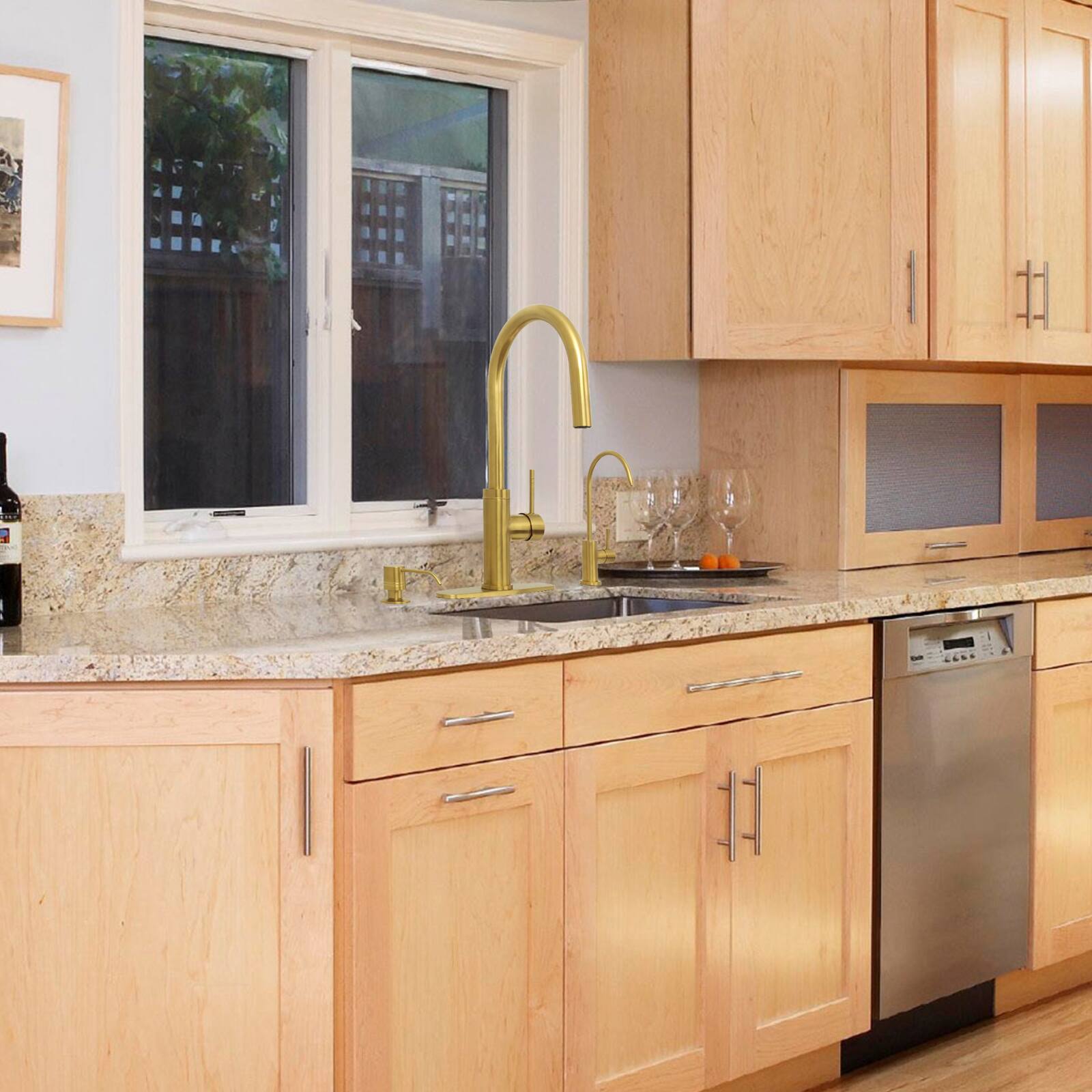 Alt View 5. Akicon - Akicon Solid Brass One-Handle Kitchen Drinking Water Filter Faucet in Brushed Gold - Brushed Gold.