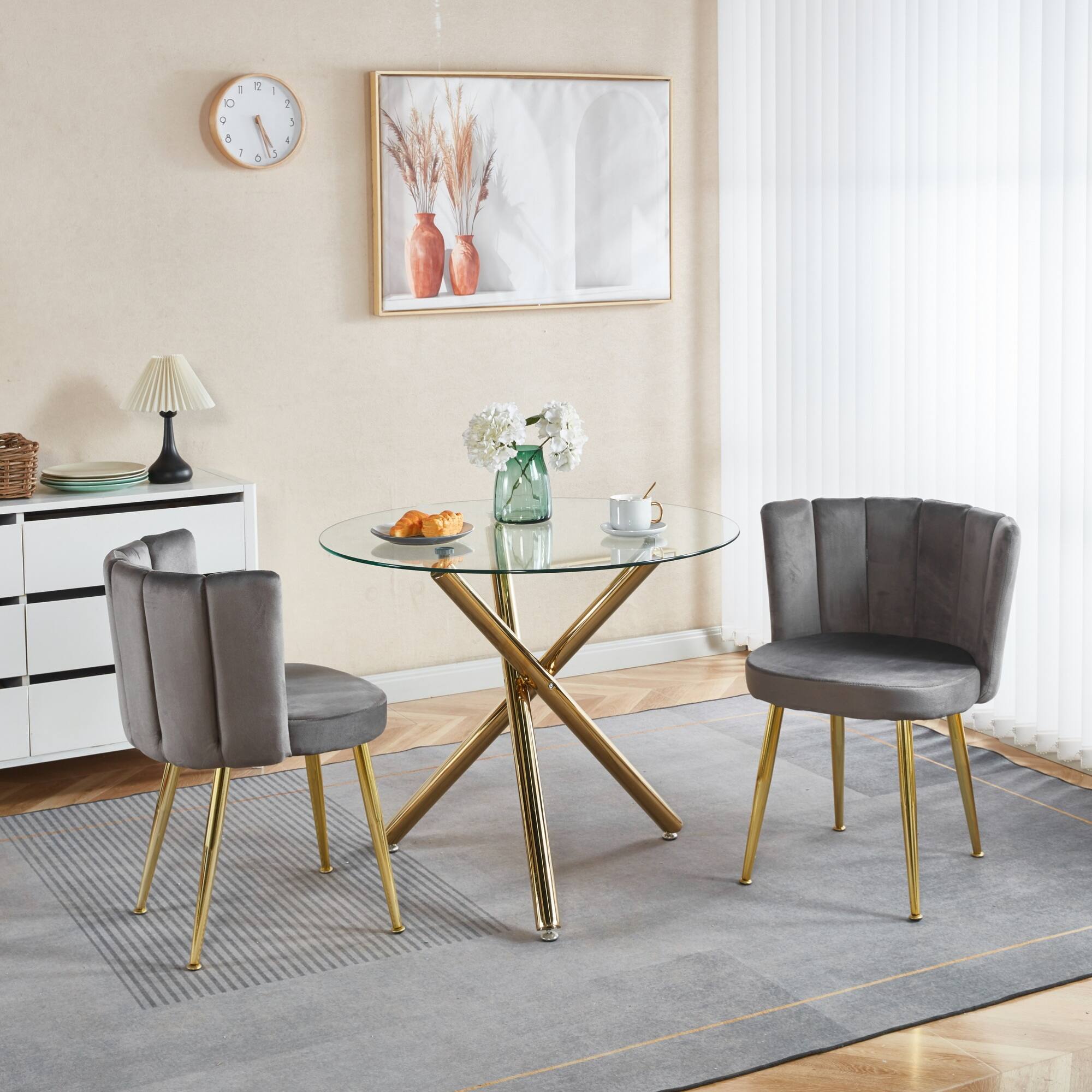 Alt View 6. GOODSILO - Elegant Velvet Dining Chairs Set of 2 with Golden Iron Legs for Modern Living Spaces - Grey.