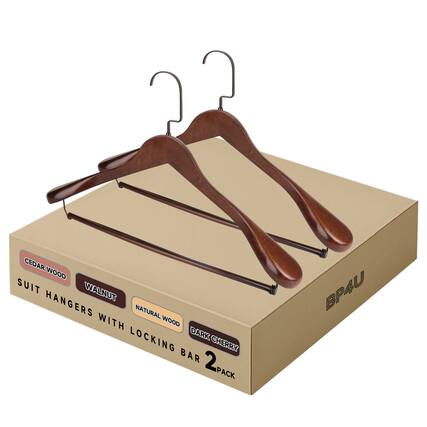 CEDAR WOOD SUIT HANGERS WITH LOCKING BAR
WALNUT NATURAL WOOD
DARK CHERRY
2 PACK
BP4U