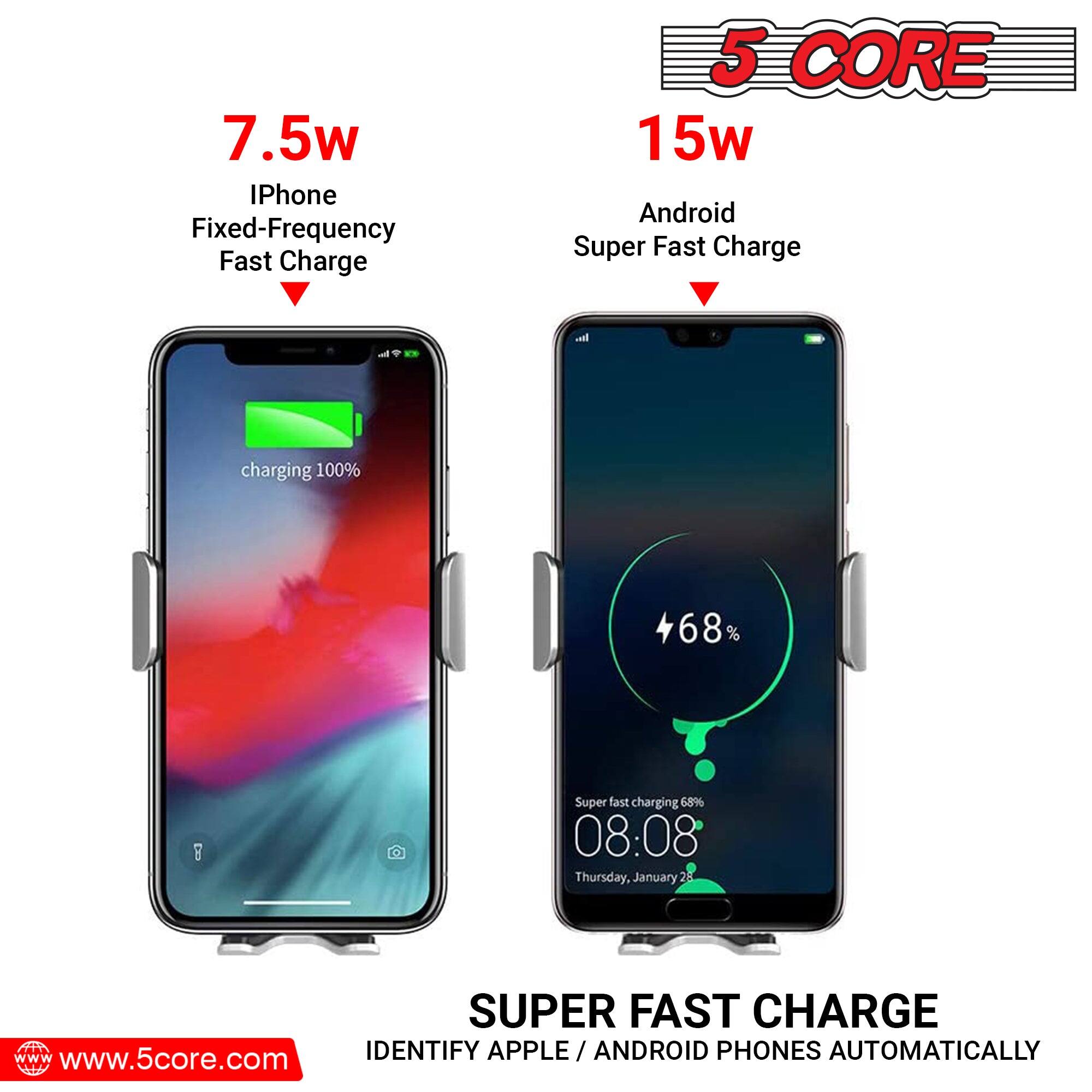 7.5w
iPhone Fixed-Frequency Fast Charge
15w
Android Super Fast Charge
SUPER FAST CHARGE
IDENTIFY APPLE / ANDROID PHONES AUTOMATICALLY
www.5core.com