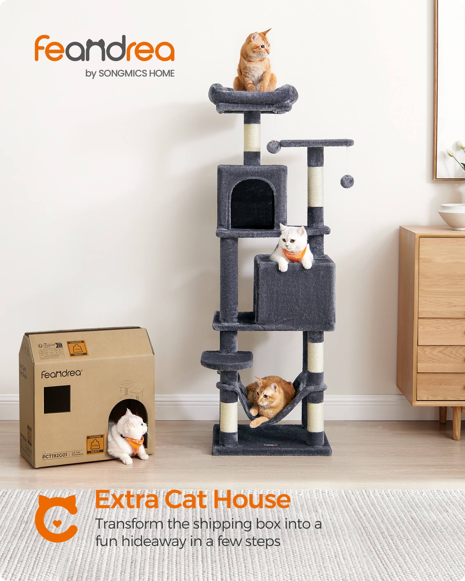 feandrea by SONGMICS HOME

Extra Cat House
Transform the shipping box into a fun hideaway in a few steps