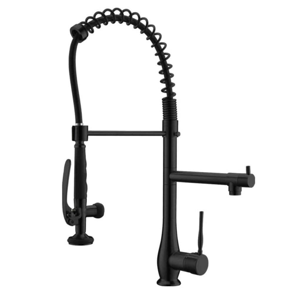 Front. Boyel Living - Matte Black Single Handle No Sensor Gooseneck Pull Down Sprayer Kitchen Faucet with Dual Function - Matte Black.