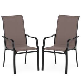 Costway - Patio Dining Chair Set of 2 High Backrest Dining Furniture with Wide Seat - Brown