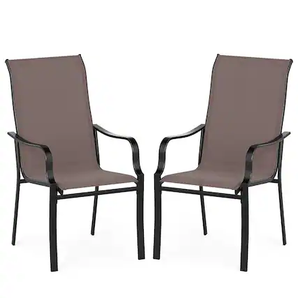 Front. Costway - Costway Patio Dining Chair Set of 2 High Backrest Dining Furniture with Wide Seat - Brown.