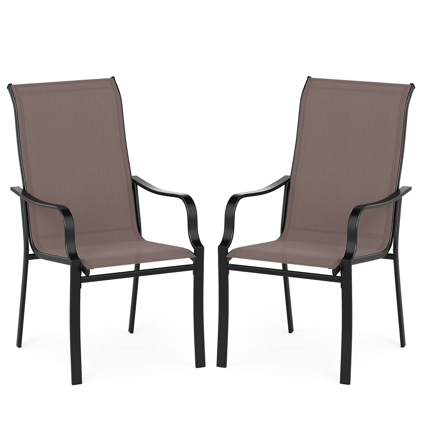 Front. Costway - Costway Patio Dining Chair Set of 2 High Backrest Dining Furniture with Wide Seat - Brown.