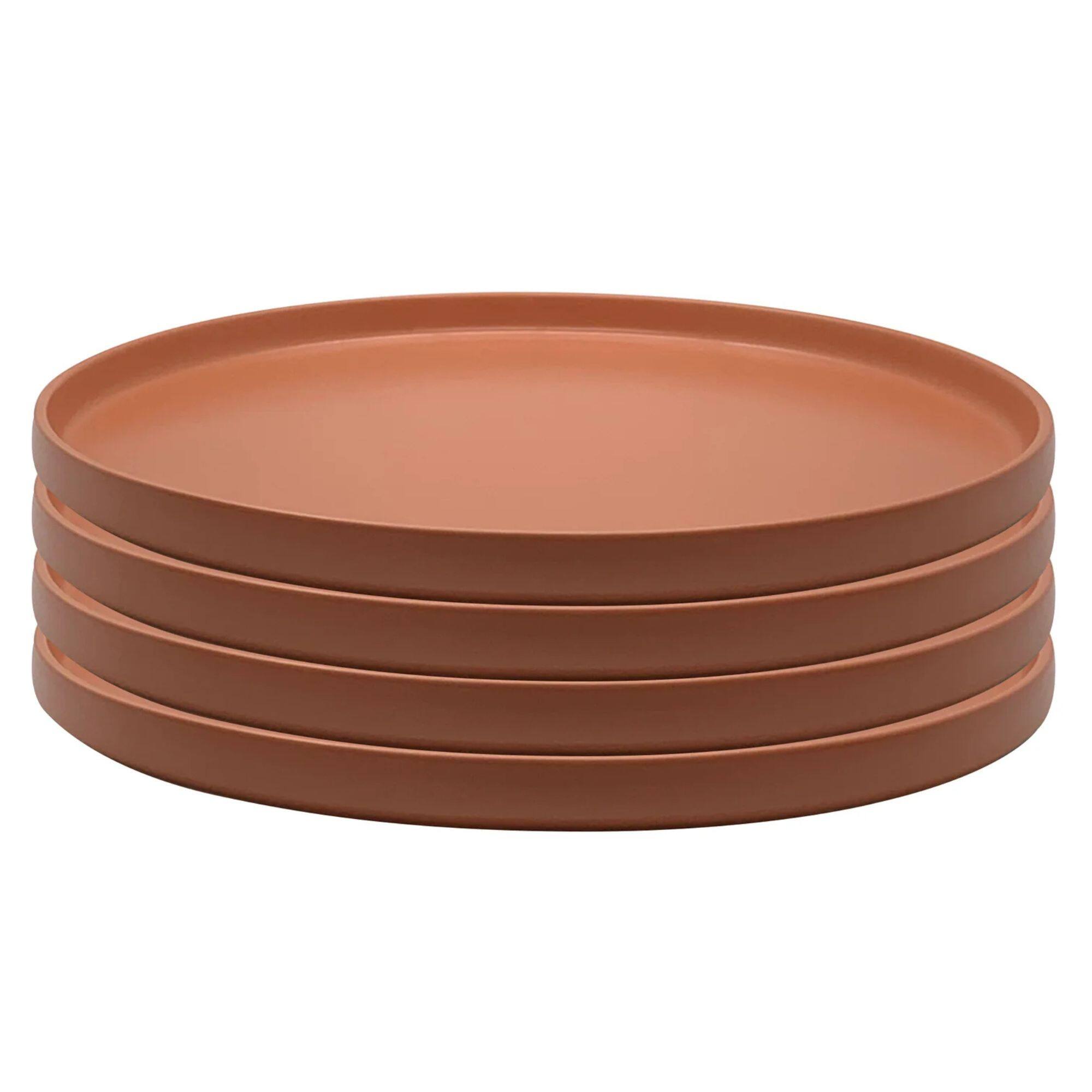 Front. Zulay Kitchen - Zulay Kitchen Rim Dinner Plate - Set of 4 - Terracotta.