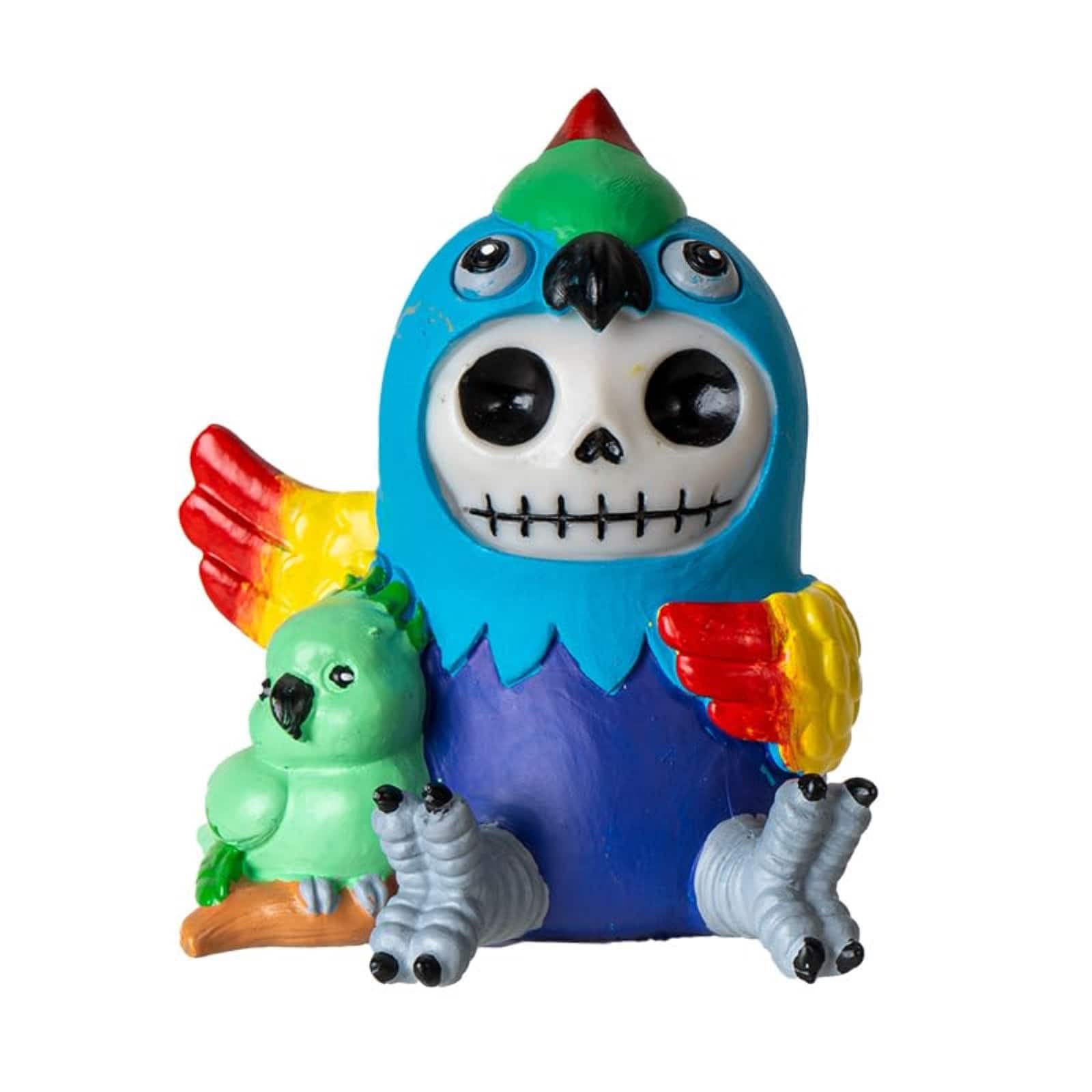 Pacific Trading - Polly Furrybones Figurine Skeleton in Colorful Parrot Costume with Cute Parrot Friend 3.19 Tall - Multicolor
