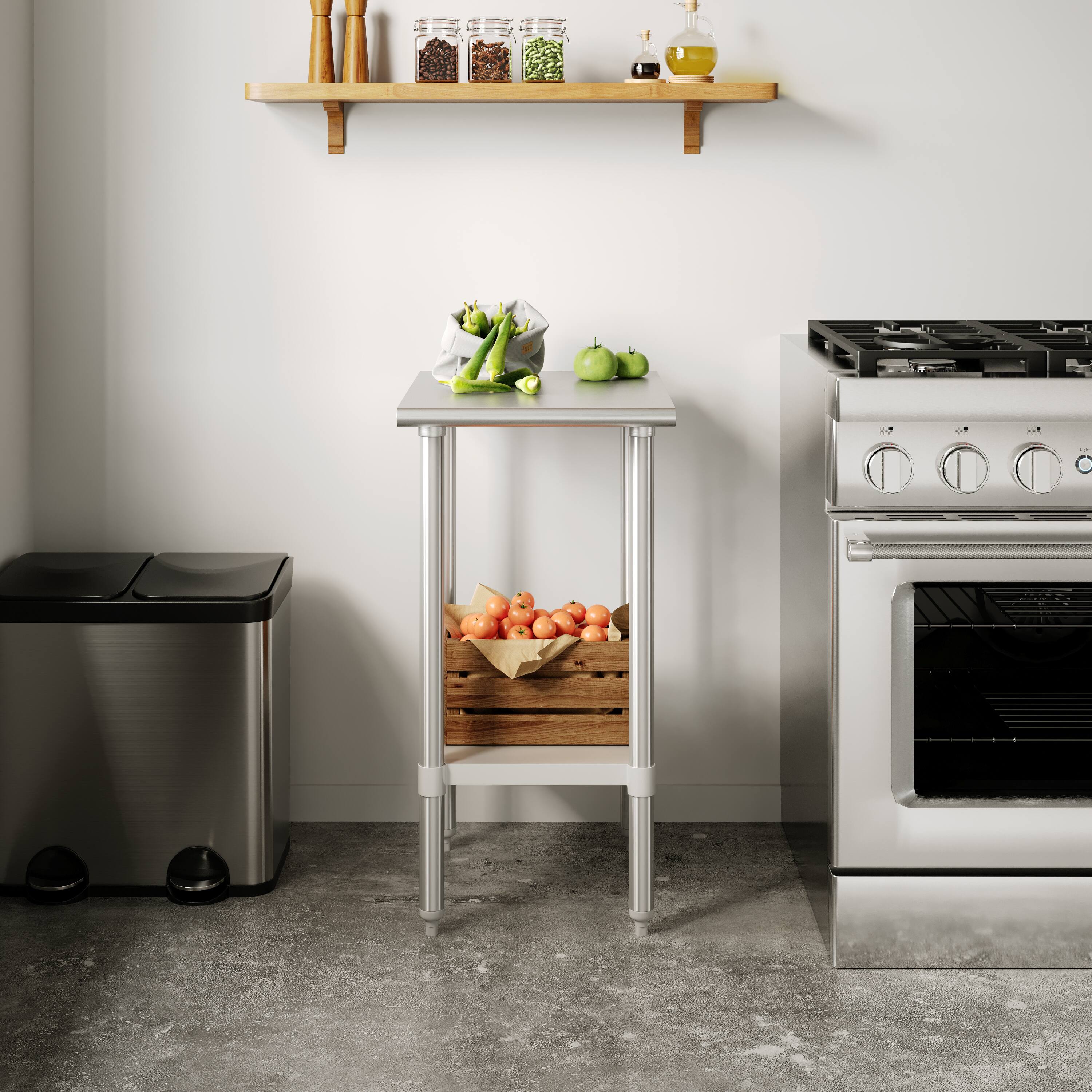 Alt View 1. Flash Furniture - Reese 24x18 Portable Prep and Work Table with NSF Certified 18 Gauge Stainless Steel Top Shelf and Adjustable Galvanized - Gray.
