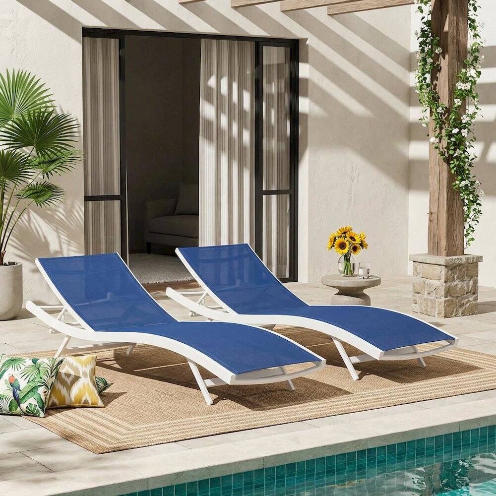Angle. Outdoor Escape - Outdoor Patio Chaise Lounge Set Of 2 With Comfortable Design, Durable Material - White.