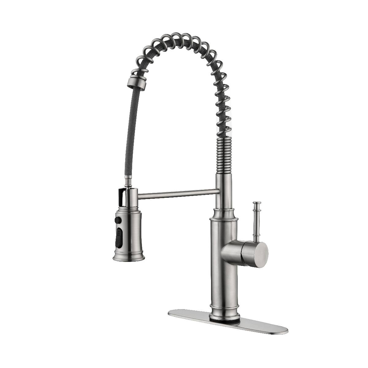 Angle. Ropilly - Ropilly Brushed Nickel Single Handle Pull Down Kitchen Faucet with Spring Design and Spot Resistant Stainless Finish - Brushed Nickel.