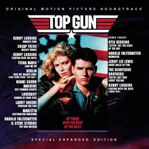 **Original Motion Picture Soundtrack**
**Top Gun**
**Kenny Loggins**
- Danger Zone
- Take My Breath Away
- Playing with the Boys
- Hot Summer Nights
- Playing with the Boys (Dance Mix)
**Cheap Trick**
- Sittin' on the Dock of the Bay
**Otis Redding**
- (Sittin' on) the Dock of the Bay
**Nighty Wings**
- Lead Me On
**Berlin**
- The Righteous
**Teena Marie**
- You've Lost That Lovin' Feeling
**Jerry Lee Lewis**
- Great Balls of Fire
**Miami Sound Machine**
- You've Lost That Lovin' Feeling
**Larry Greene**
- Through the Fire
**Marietta**
- Destination Unknown
**Harold Faltermeyer**
- Up There
**Steve Stevens**
- With the Best
**Bonus Tracks**
- Otis Redding - (Sittin' on) the Dock of the Bay
- Harold Faltermeyer - Memories
- Teena Marie - Lead Me On
- Jerry Lee Lewis - Great Balls of Fire
- Berlin - The Righteous
- Miami