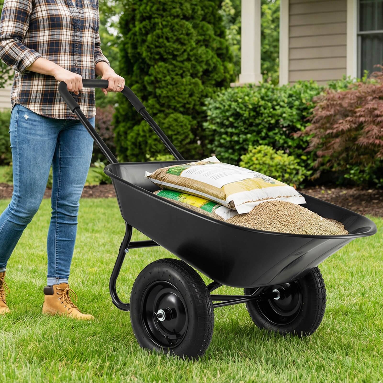 Alt View 3. Costway - Costway 2 Tire Wheelbarrow Cart Heavy-duty Dolly Utility Cart - Black.