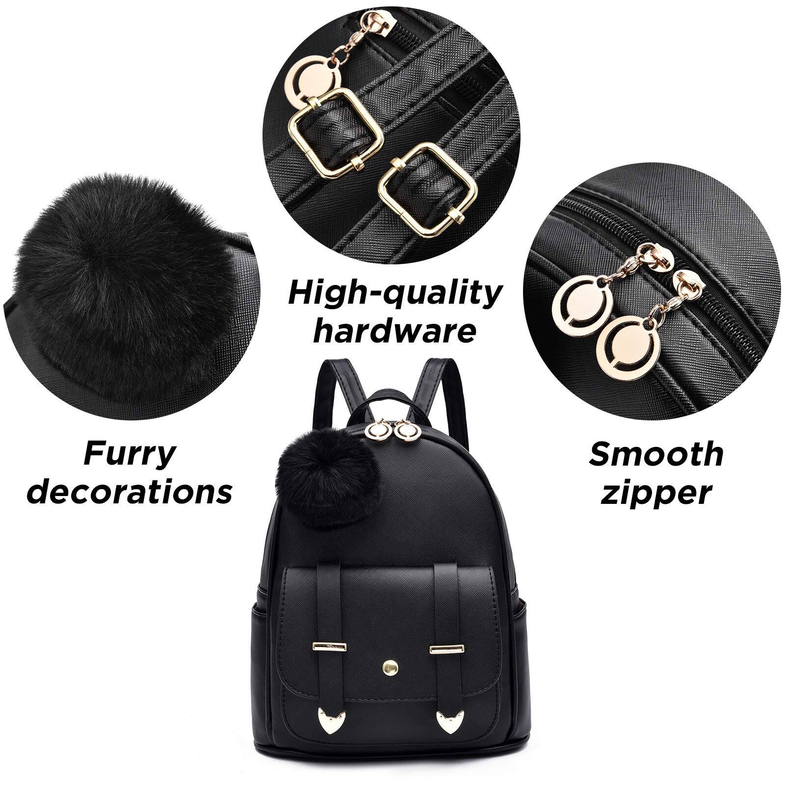Alt View 2. Live At Space - Fashion Backpack Mini Purse For Women Teenage Purses Pu Leather Pompom Shoulder Bag - Coffee.