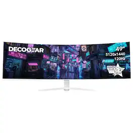 Deco Gear - 49" 5K DQHD Curved Ultrawide Monitor with 65W USB-C, HDR, 120Hz, 1 ms MPRT - White