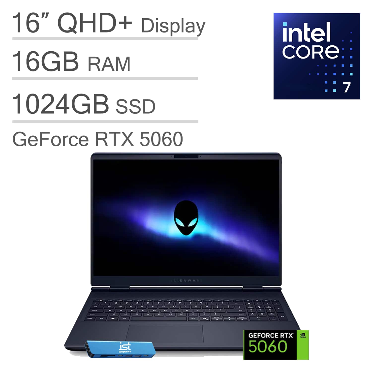 Alienware - 16 Aurora 16" 2.5K 120Hz Gaming Laptop - Intel Core 7 240H with NVIDIA GeForce RTX 5060 - 16GB Memory - 1TB SSD - Blue