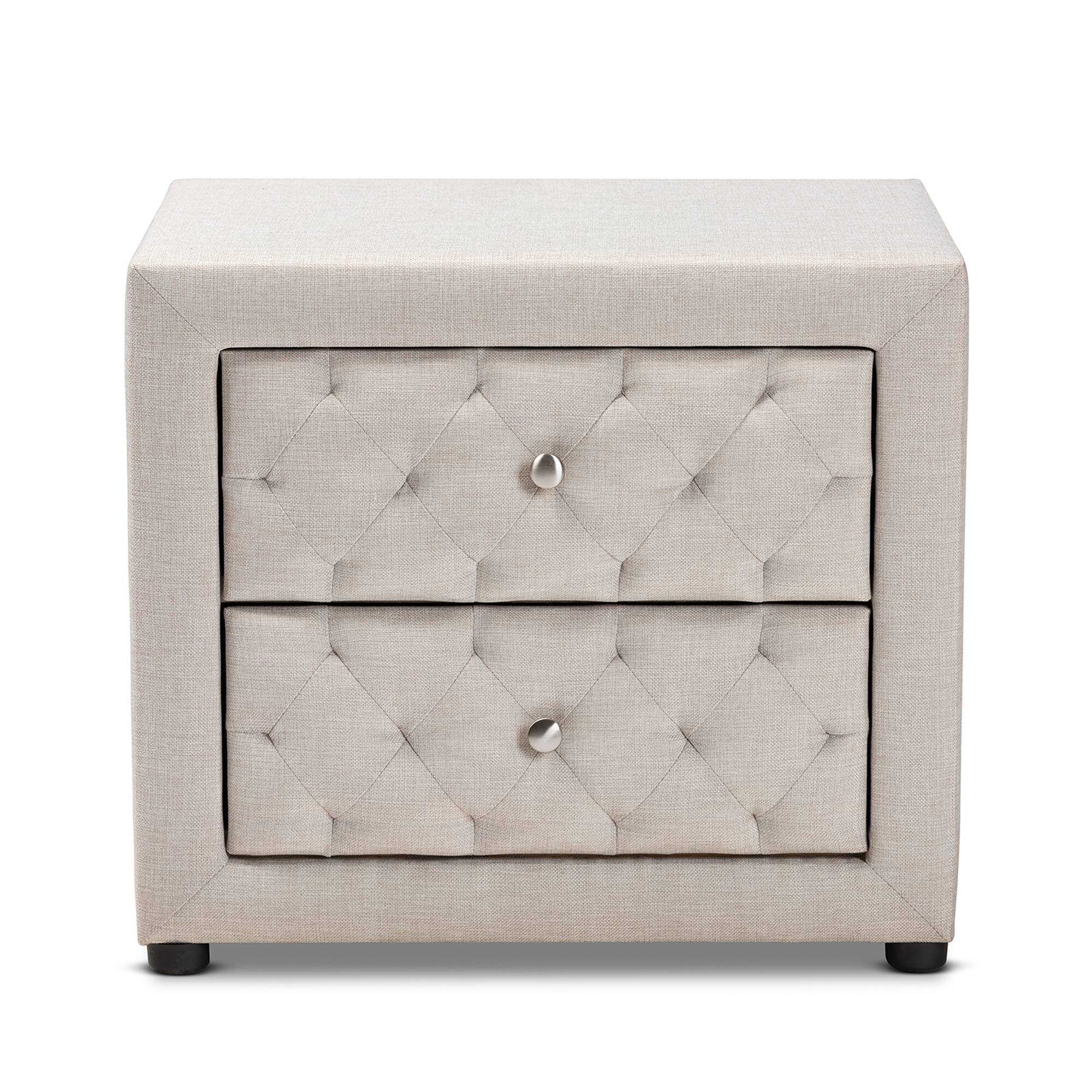 Left. Baxton Studio - Lepine Modern and Contemporary Fabric Upholstered 2-Drawer Wood Nightstand - Light Beige.