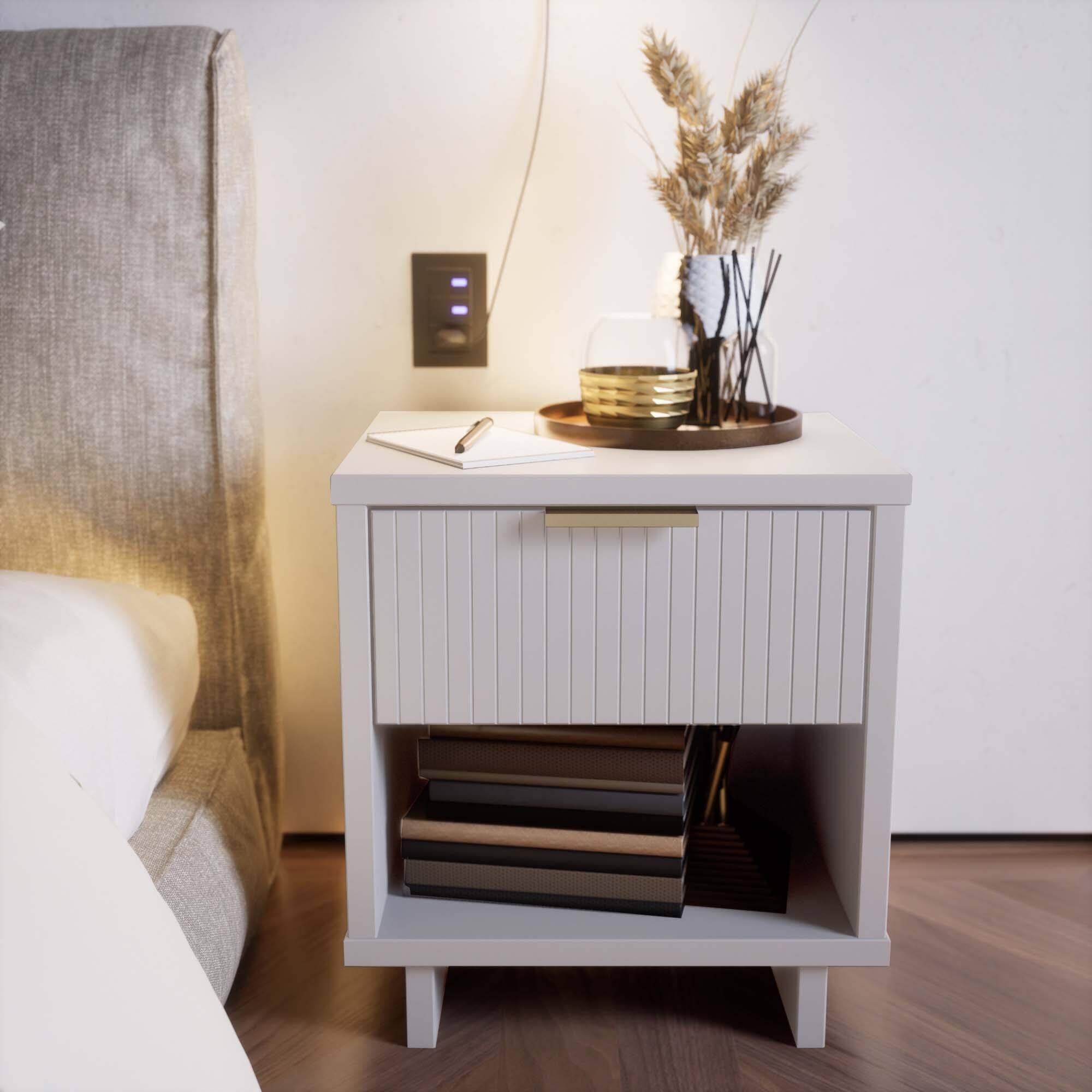Angle. Manhattan Comfort - Granville Modern 18" Nightstand - White.