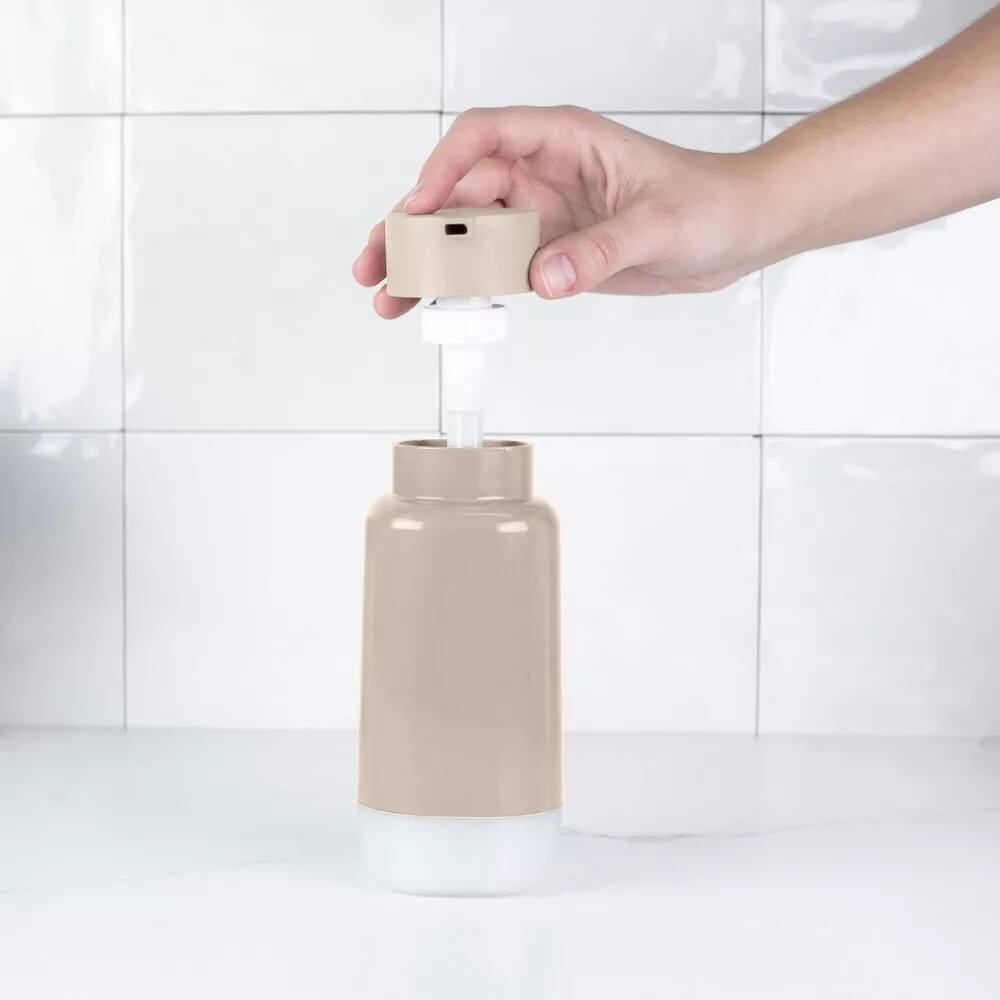 Left. OU - OU 17oz Dish Soap Dispenser, Kitchen & Bathroom Soap Dispenser, Hand Pump Compatible with Gel Soaps - Beige - Beige.