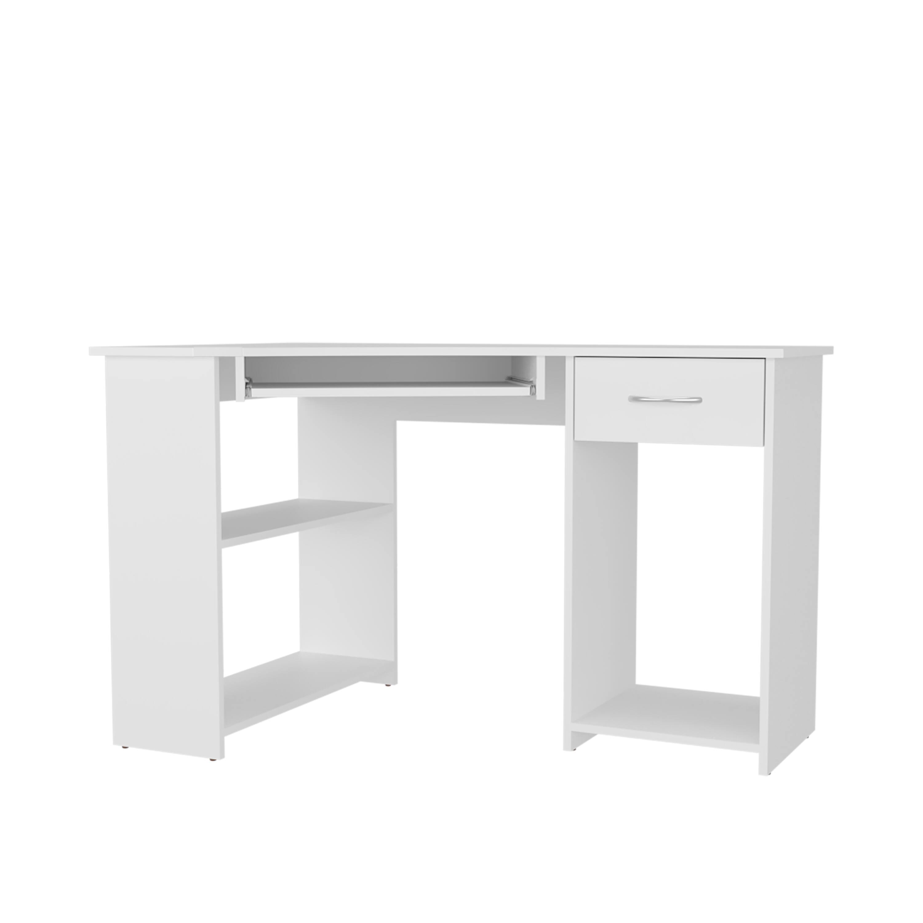 Alt View 1. Tiramisubest - Corner Computer Desk, L-Shaped Home Office Desk with Drawer, Shelves, and CPU Space, White - White.