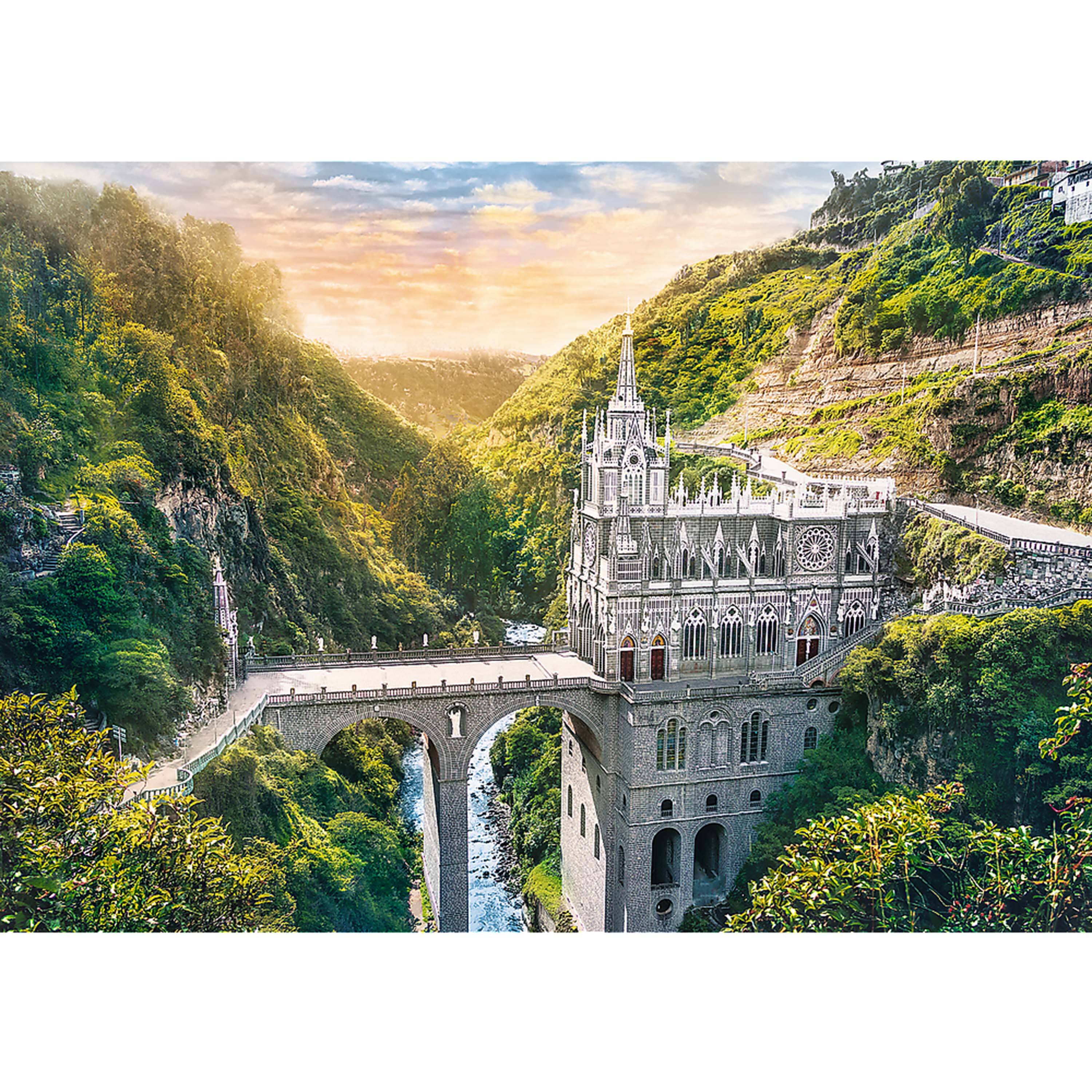 Alt View 1. Trefl - Trefl Red 1000 Piece Puzzle - Las Lajas Sanctuary, Colombia.