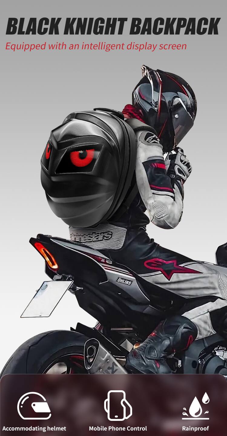 BLACK KNIGHT BACKPACK  
Equipped with an intelligent display screen  

Accommodating helmet  
Mobile Phone Control  
Rainproof
