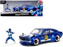 Jada - 1974 Mazda RX-3 Interior & Graphics with Blue Ranger Power Rangers Hollywood Rides 1/24 - Candy Blue With White