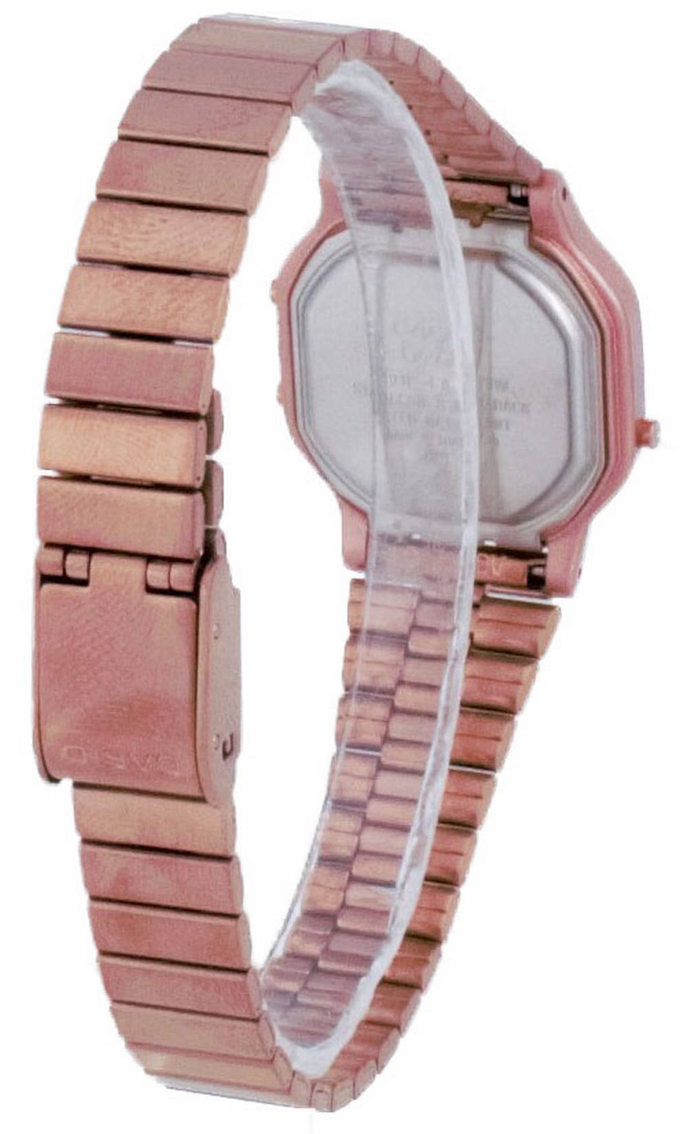 Back. Casio - Vintage Digital LA-11WR-5A Ladies Watch Alarm Stopwatch Timer Auto Calendar - Rose Gold.