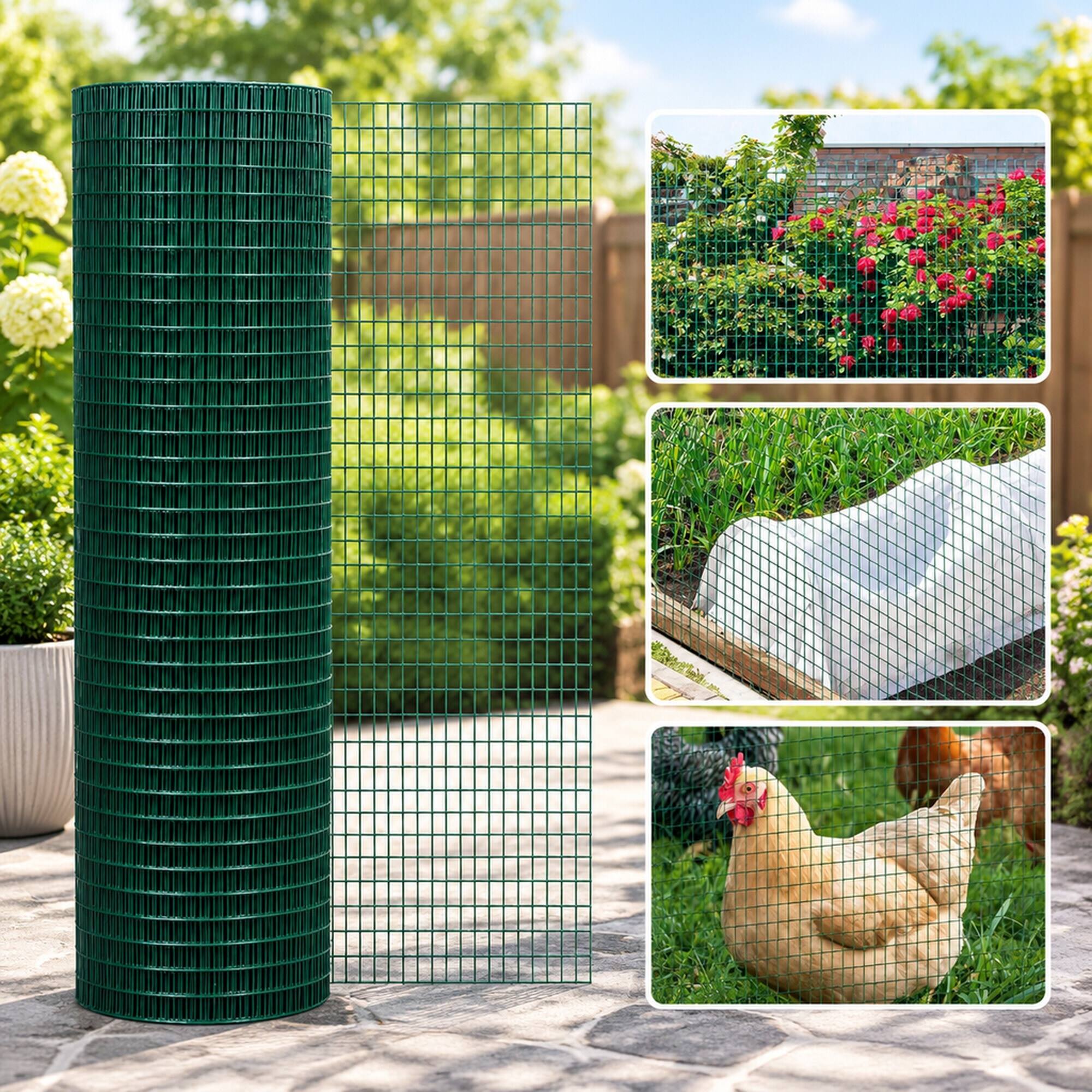 Alt View 4. RYHNUYNE - 98 ft x 35.5 in Hardware Cloth, 1/2 x 1 in PVC Coated Wire Mesh Roll, Rust Resistant Fencing for Aviary and Garden - Green.