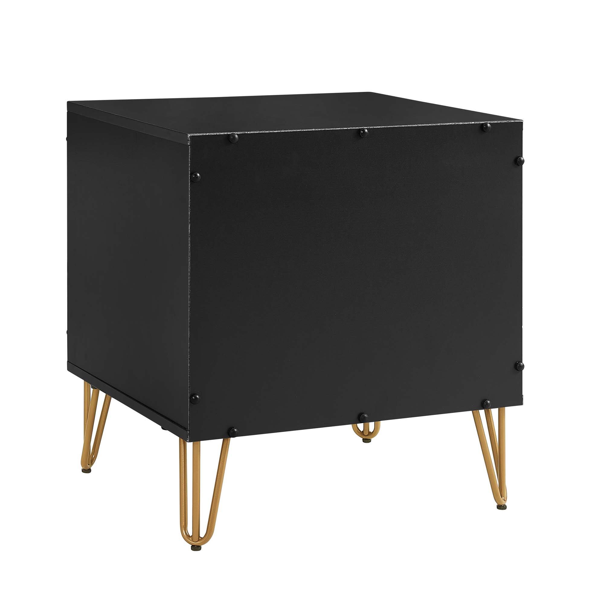 Alt View 4. Tiramisubest - Modern 2-Drawer Nightstand in Black, Gold Metal Handles, Splayed Legs, Snap Assembly - Black.