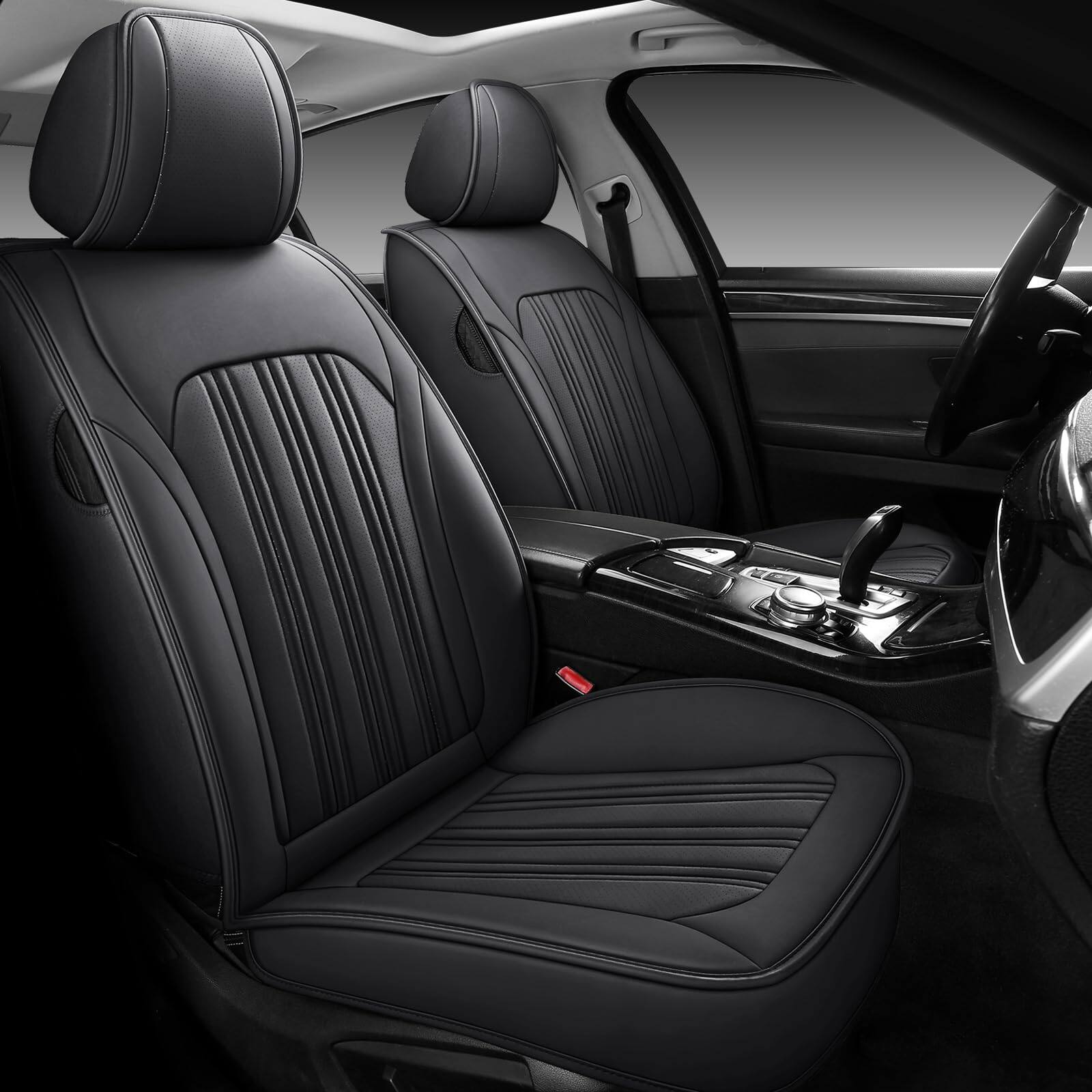 Front. Empire DigiLabs - Car Seat Cover Covers For Cars Luxury Faux Leather Waterproof Protector Accessories Universal Fit Blackred - Grey Front Seat Covers.