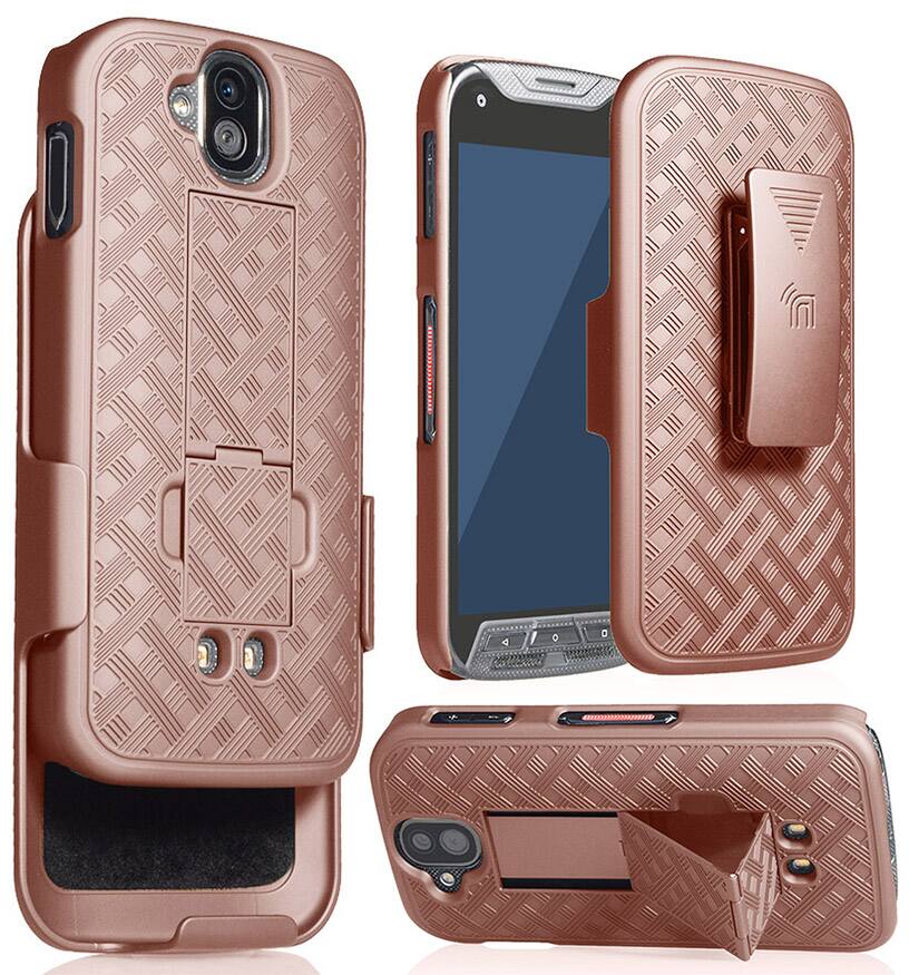 Front. Nakedcellphone - Case with Stand and Belt Clip Holster for Kyocera DuraForce Pro - Rose Gold.