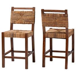 bali & pari - Cordoba Bohemian Natural Seagrass and Mahogany Wood 2-Piece Counter Stool Set - Natural Seagrass/Teak
