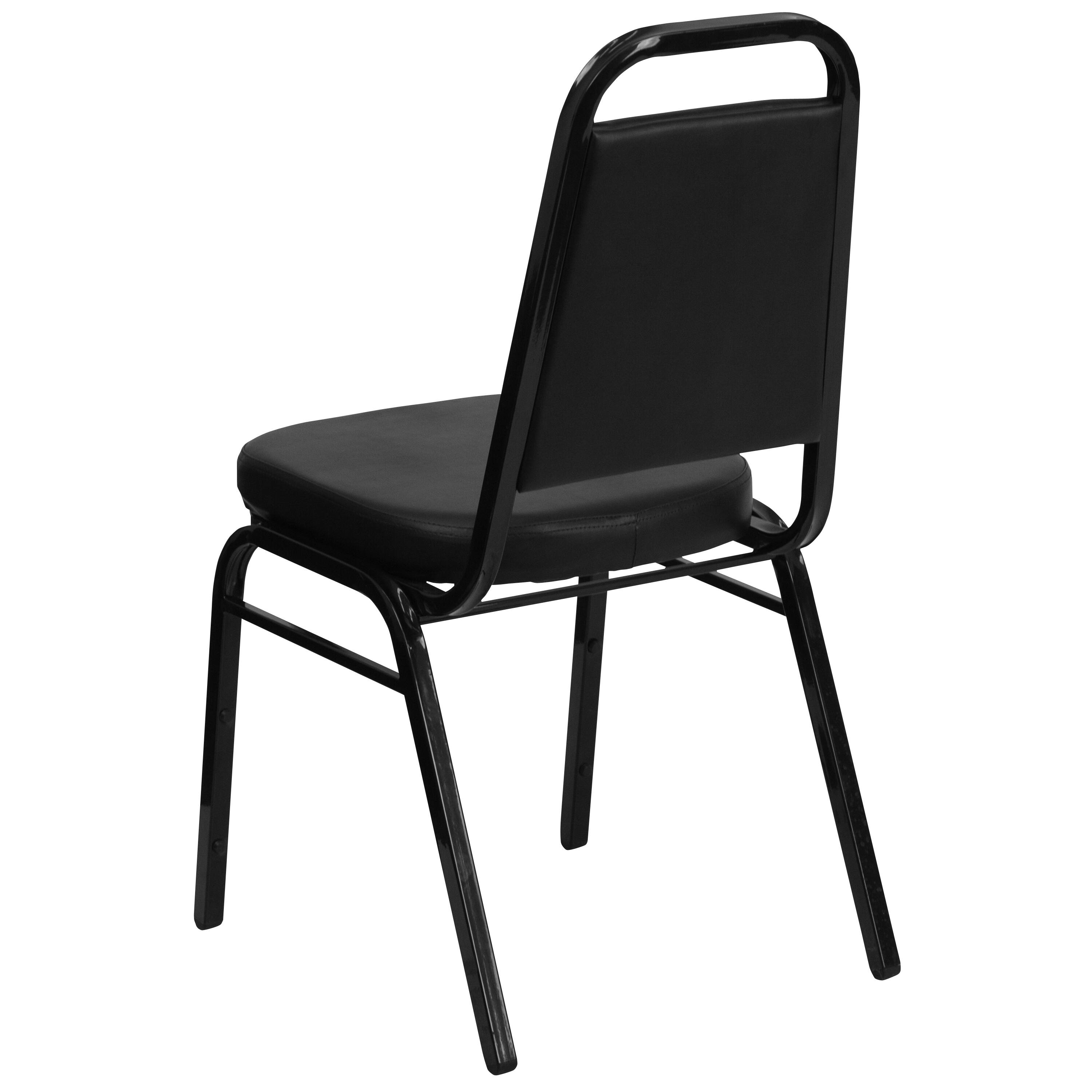 Alt View 5. Emma + Oliver - 4 Pack Trapezoidal Back Stacking Banquet Chair - Black Vinyl/Black Frame.