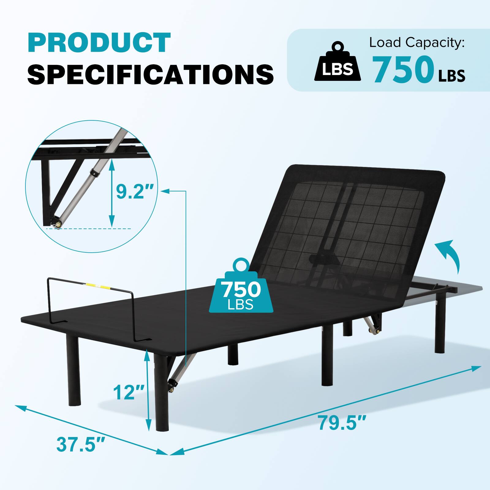 PRODUCT SPECIFICATIONS

Load Capacity: 750 LBS

9.2"

12"

37.5"

79.5"