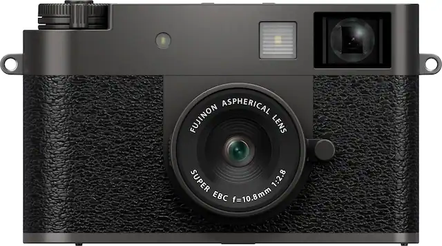The text on the image reads "Aspherical Fujinon lens Super 1:2.8 EBC f=10.8mm." This text describes the camera's lens, which is an aspherical Fujinon lens with a focal length of 10.8mm and a Super 1:2.8 aperture.