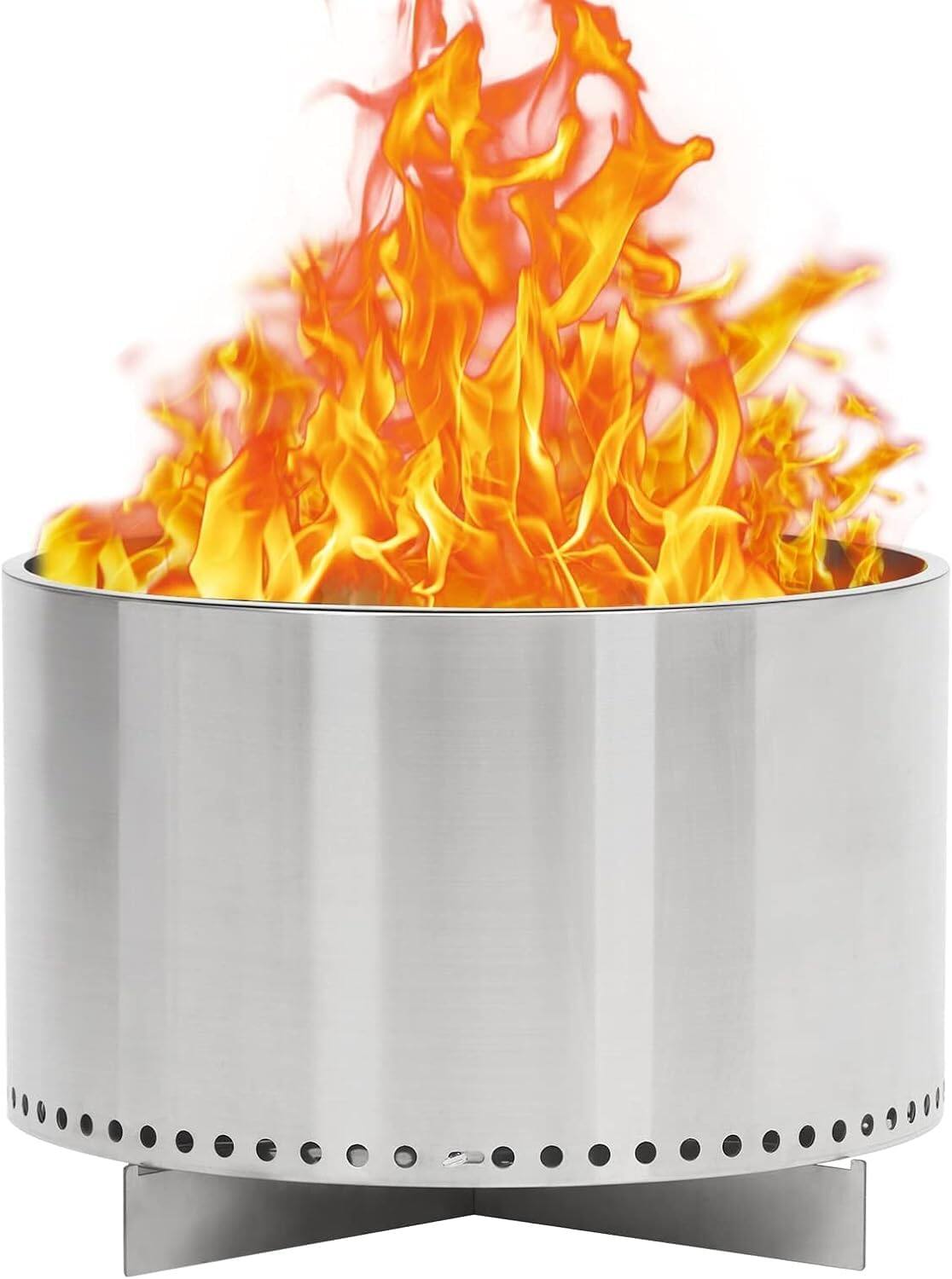 Qeetex - 20.5" Smokeless Fire Pit with Air Switch, Stainless Steel Outdoor Firepit for Patio, Camping & Picnic