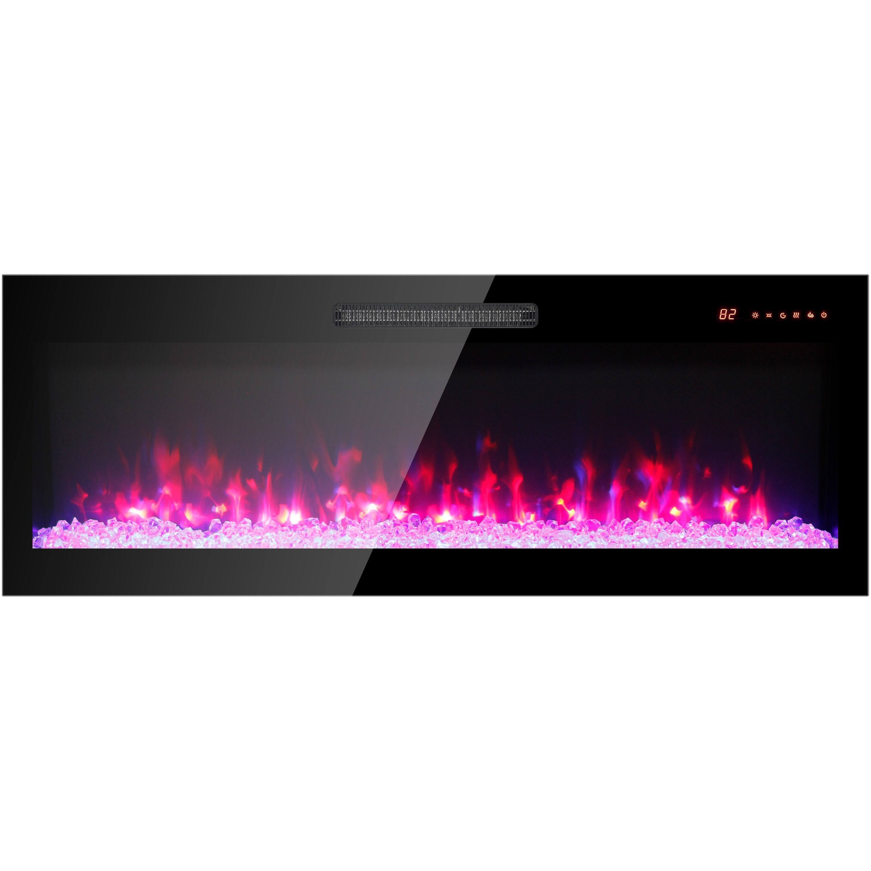 Left. Mondawe - 50" Ultra-Thin Recessed & Wall-Mount Electric Fireplace with Multi-Color Flames - Black.
