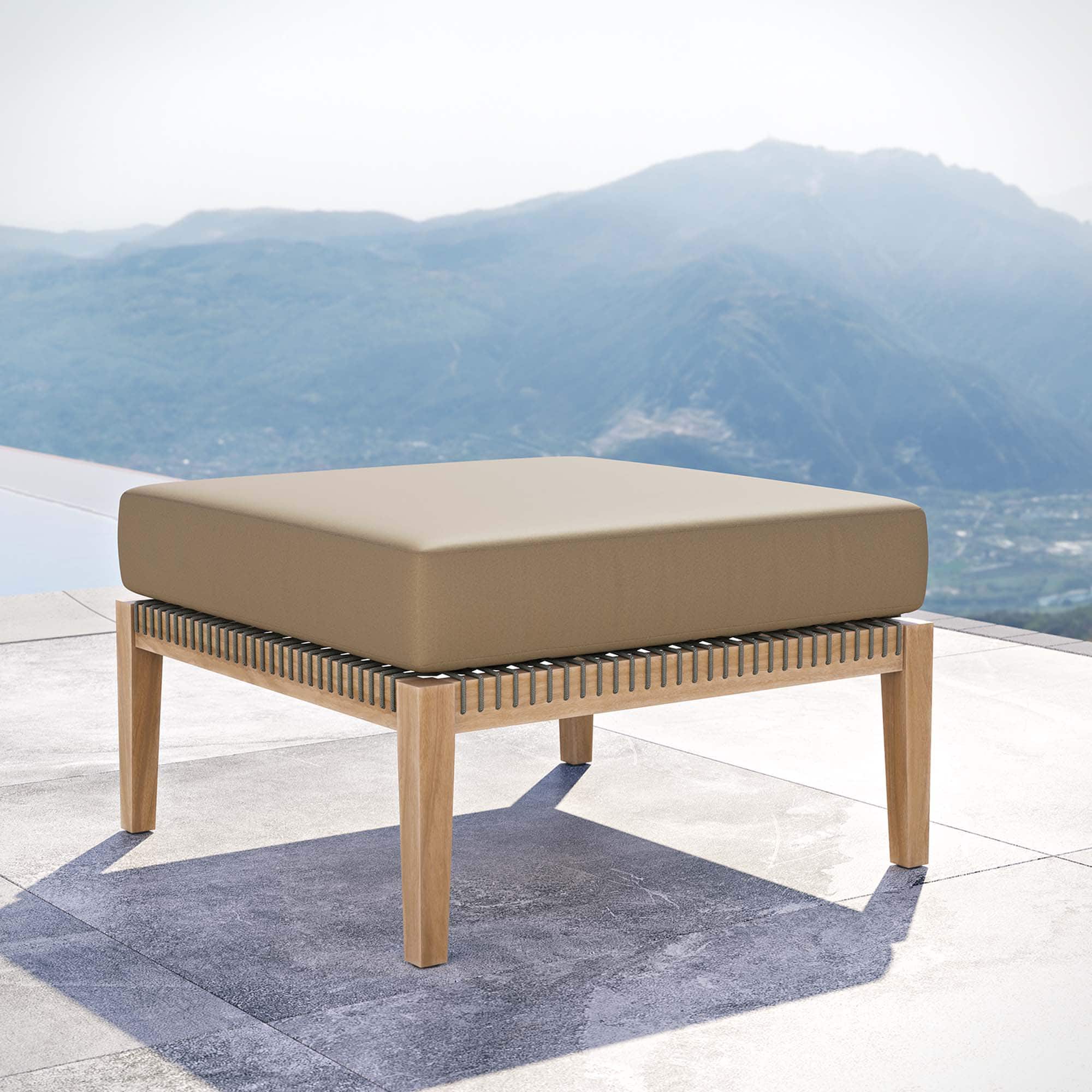 Clearwater Outdoor Patio Teak Wood Ottoman by Modway - Gray Light Brown