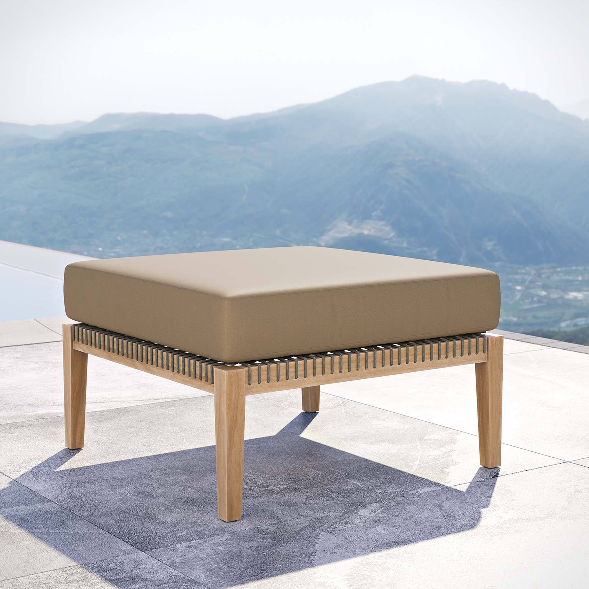 Front. Modway - Clearwater Outdoor Patio Teak Wood Ottoman by Modway - Gray Light Brown.