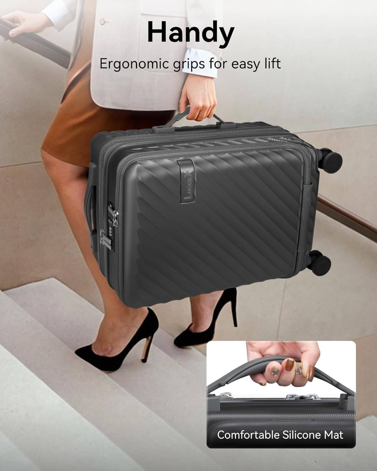 Handy  
Ergonomic grips for easy lift  
Comfortable Silicone Mat