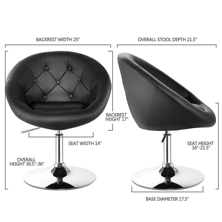 Gymax PU Leather Adjustable Modern Chair Swivel Round Tufted Back Black ...