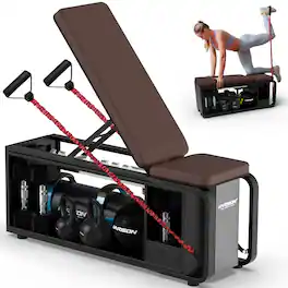 HARISON - Adjustable Weight Bench for Home Gym, 1000 LB Capacity with Dumbbell Storage Rack & Resistance Bands (BB610) - Brown