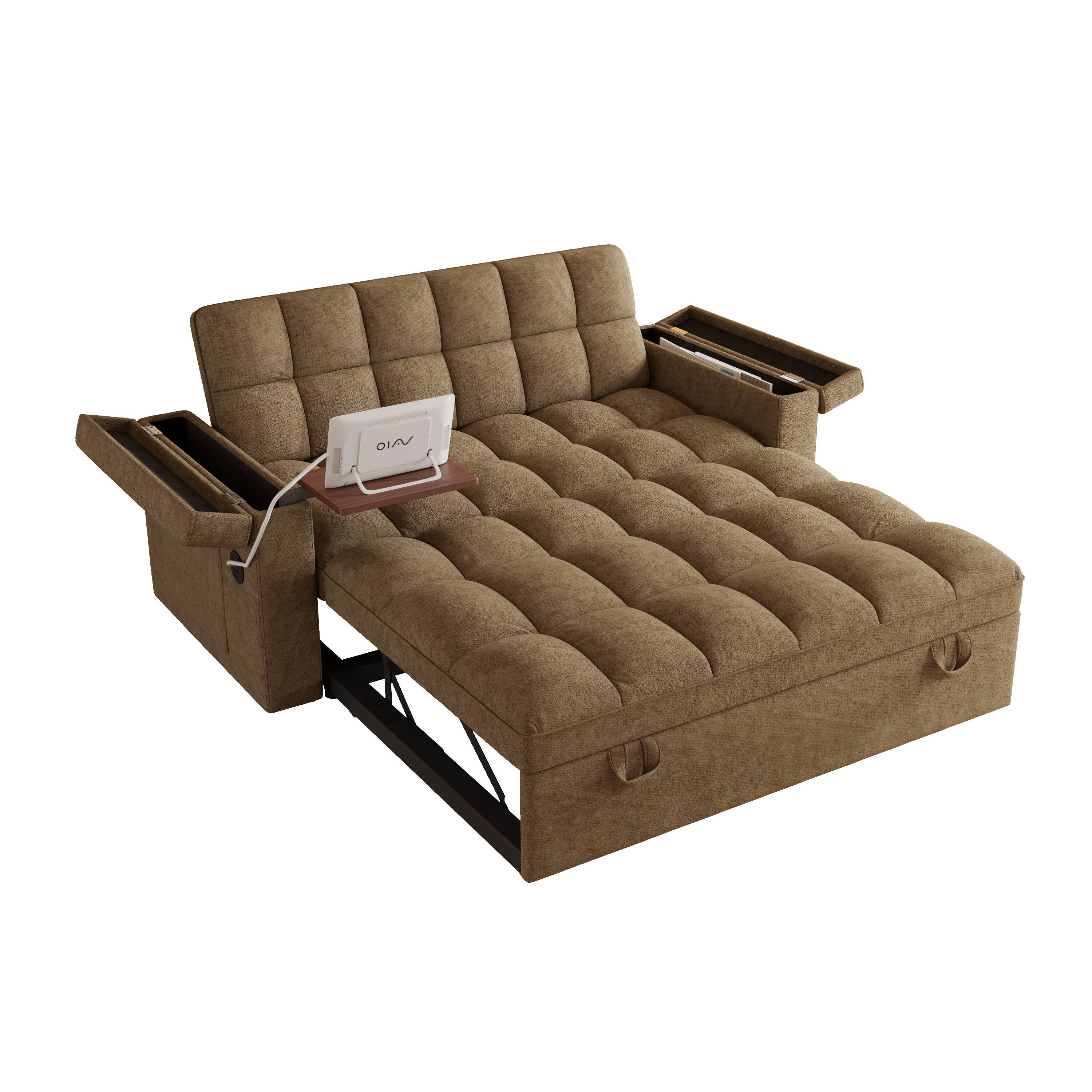 Alt View 3. Anysun - 65" 3-in-1 Cashmere Sofa Bed - Modern Double Sofa, Adjustable Backrest, Storage Bag & Pillows for Living Room & Bedroom - Khaki.